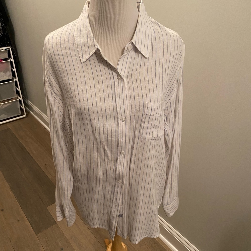 Rails Womens Striped Collared Long Sleeve Button-Down Blouse Top - Picture 2 of 7